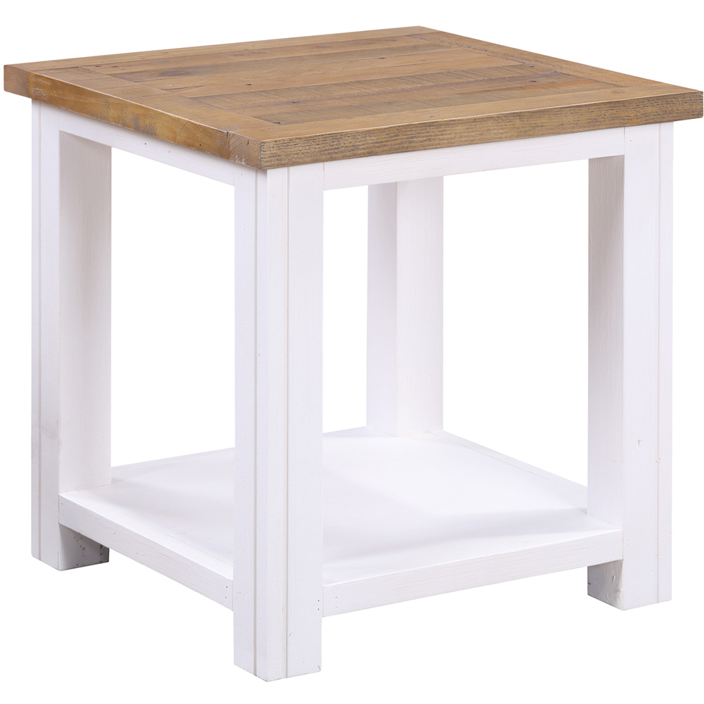 Baumhaus Splash of White Single Shelf Brown and White Lamp Table Image 2