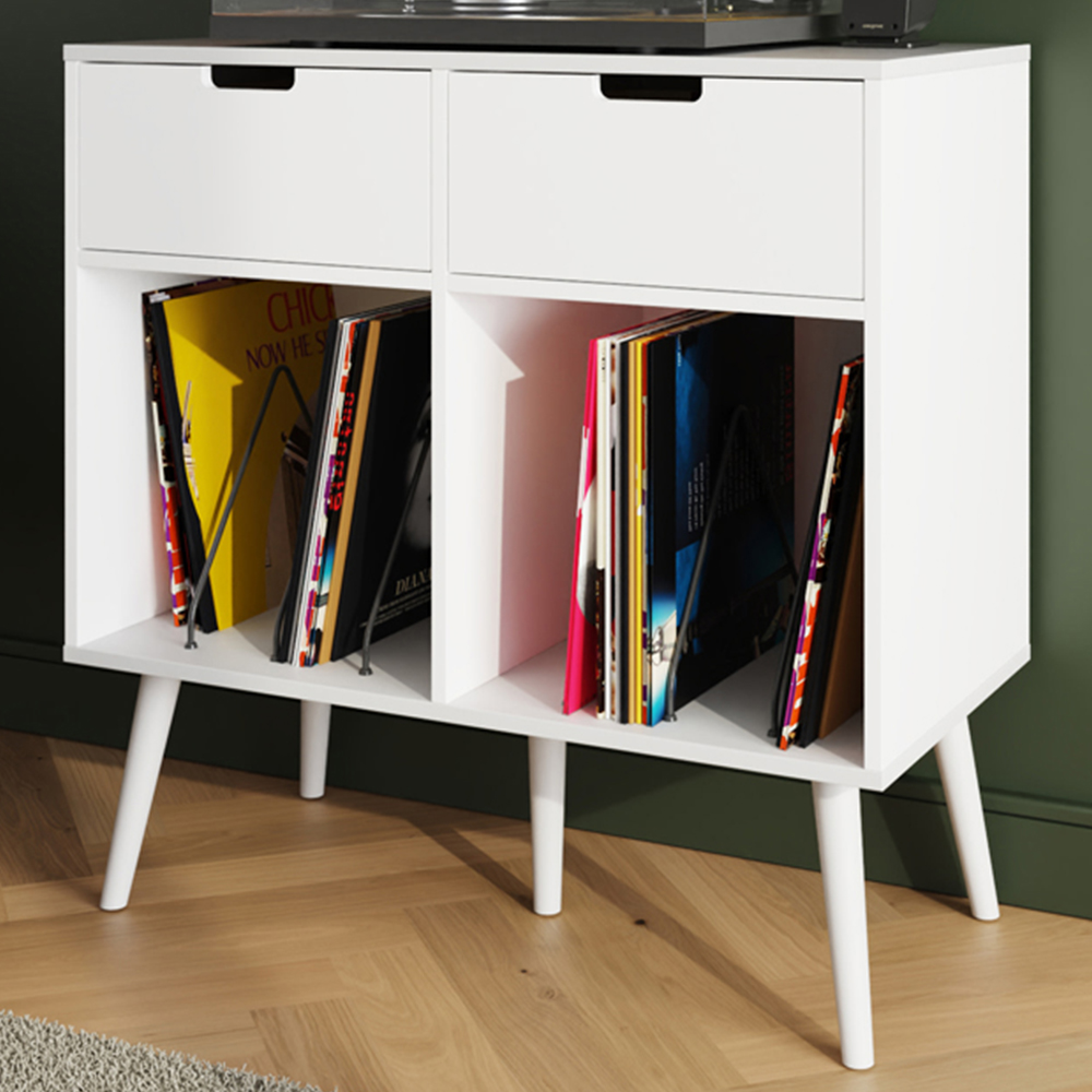 GFW Jaxon 2 Drawer 2 Shelf White Turntable Stand Image 1