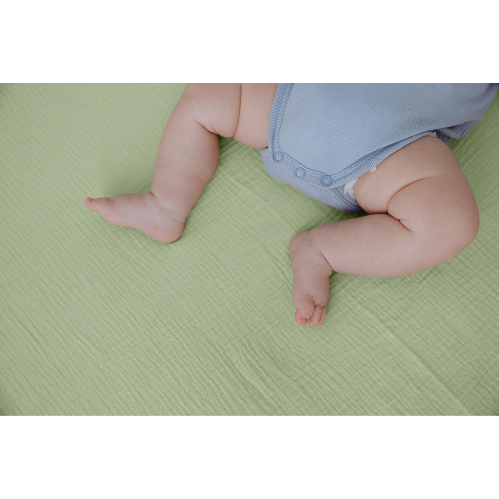 MHG Living Green Cotton Muslin Fitted Cot Bed Sheet 140 x 70cm 2 Pack Image 3