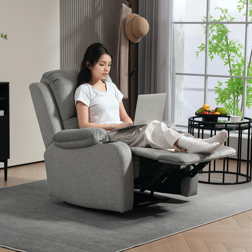 HOMCOM Grey Microfibre Recliner Chair with Adjustable Leg Rest and Cup Holders Image 4
