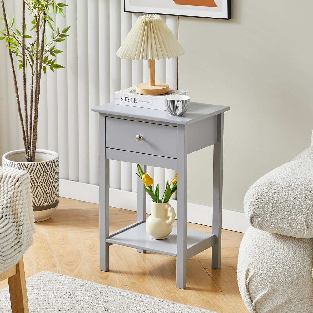 Brooklyn Arlo Single Drawer Single Shelf Grey Solid Wooden Bedside Table Image 3
