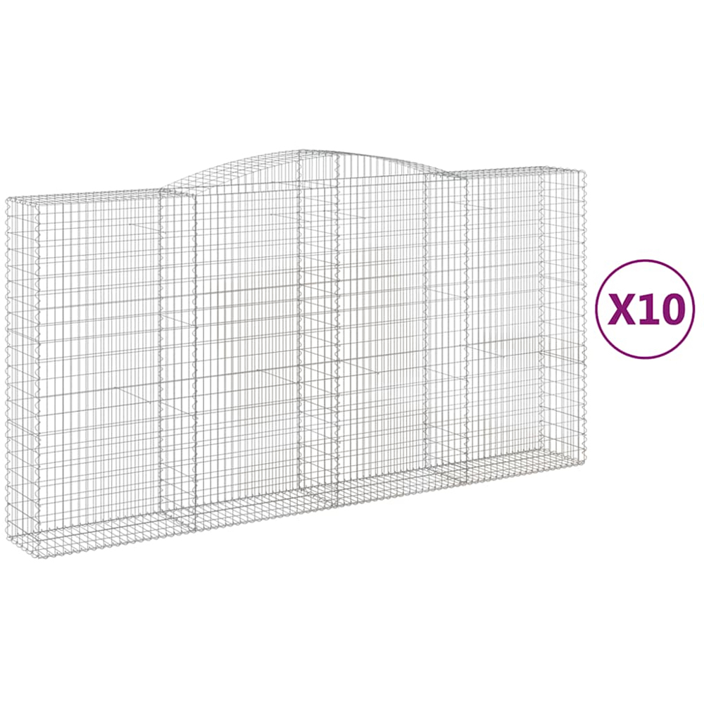 vidaXL Silver Galvanised Iron Arched Gabion Basket 400 x 50 x 200/220cm 10 Pack Image 2