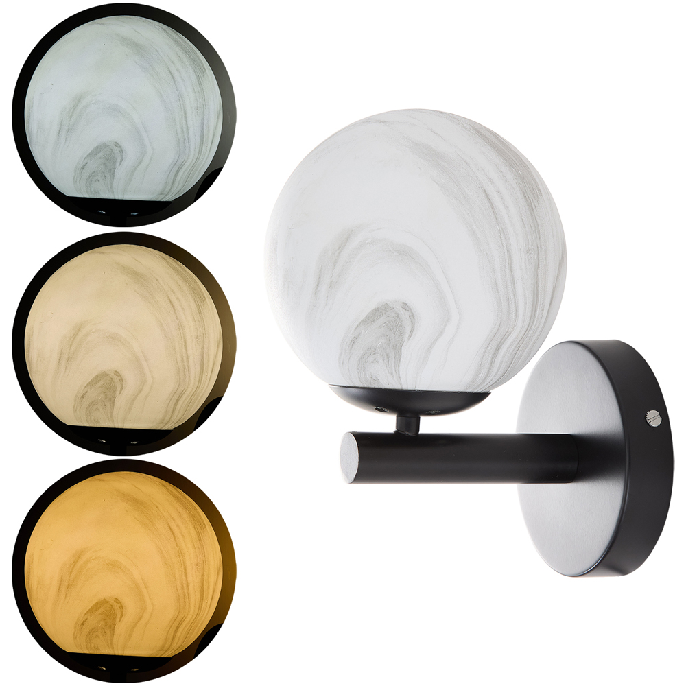 Living and Home E27 Screw Black Iron Marble Textured Glass Shade Wall Light 20cm Image 7