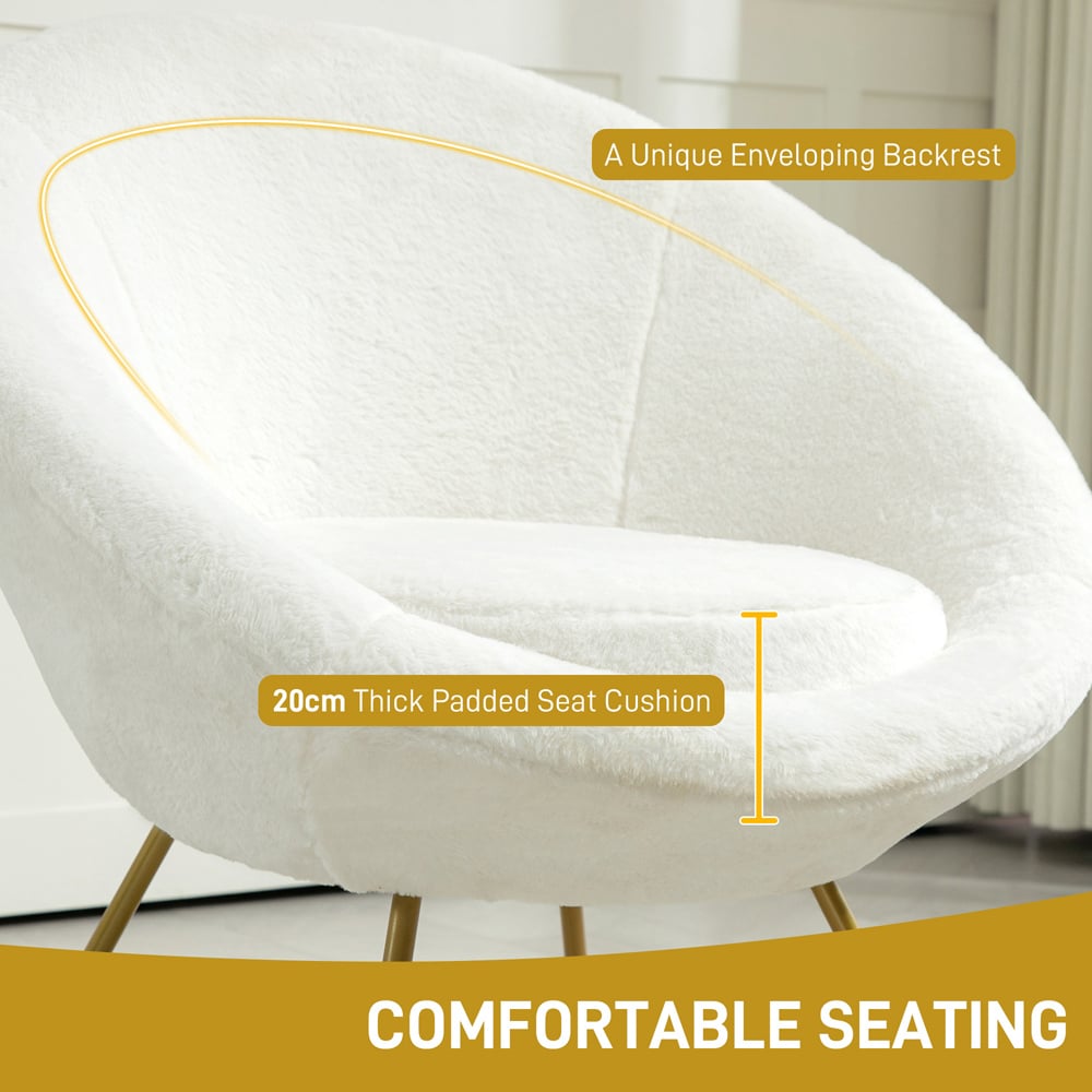 HOMCOM White Faux Fur Upholstered Comfy Tub Chair Image 6