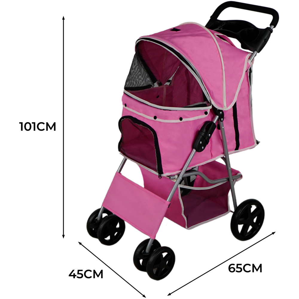 Monster Shop Pink Pet Stroller with Rain Cover Image 4