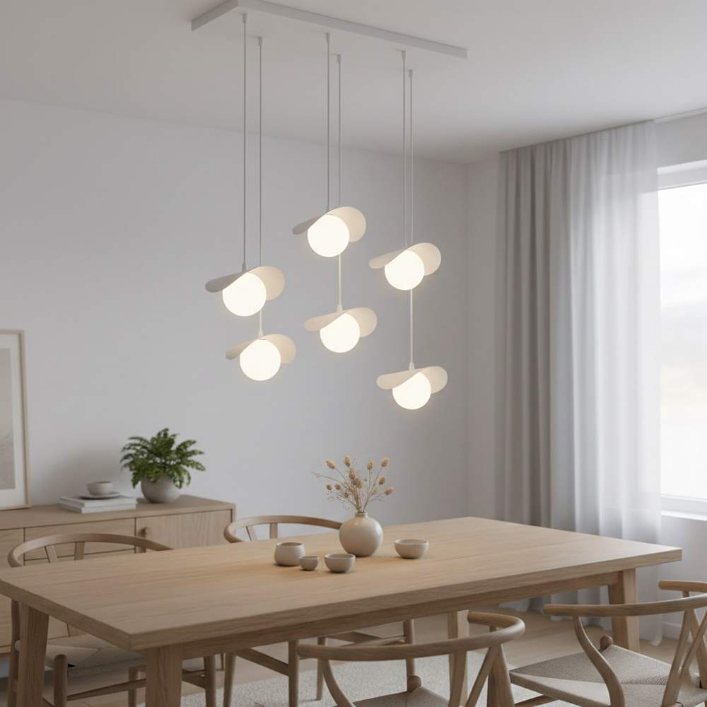 Emibig Ritual 6 Light White Shade White Pendant Lamp Image 5