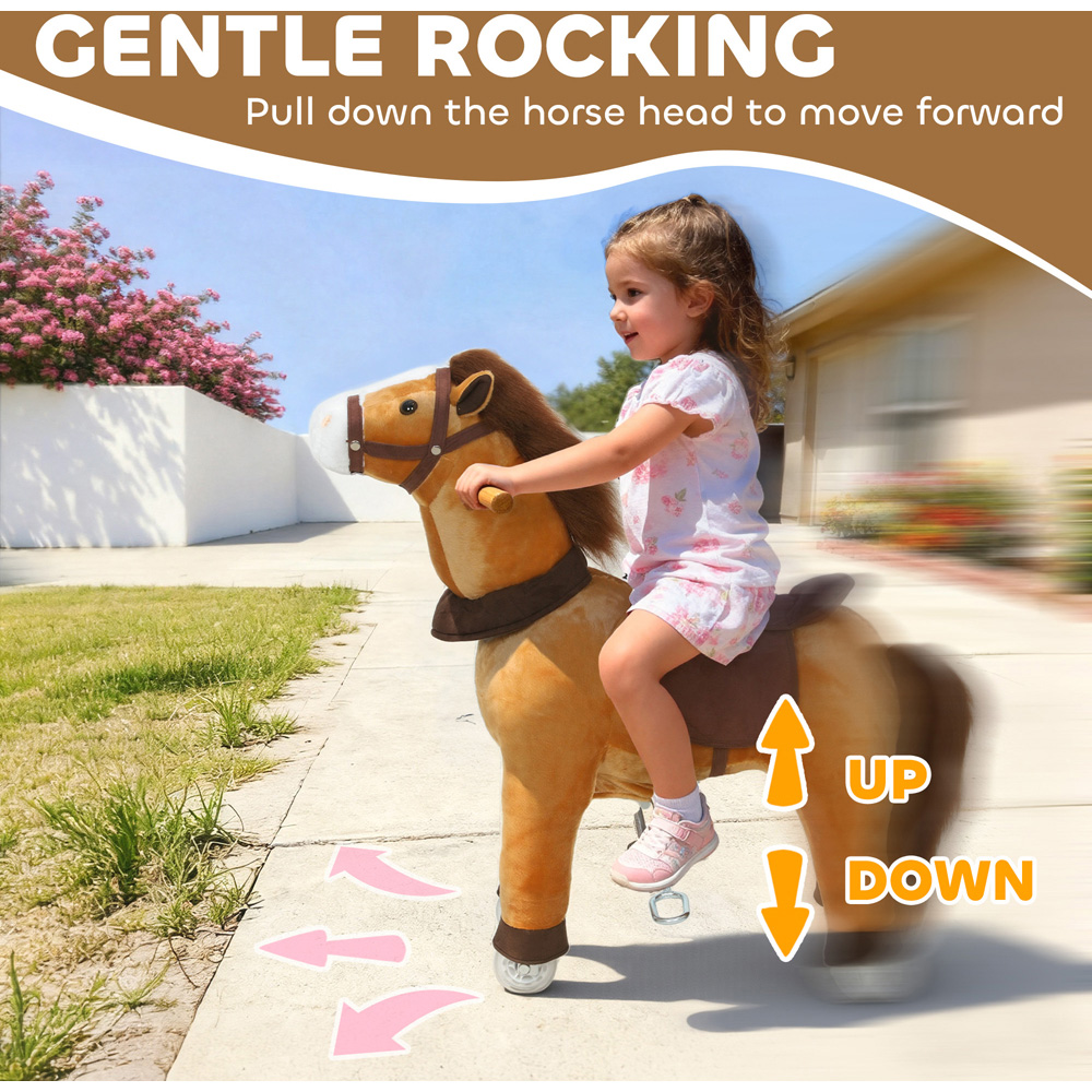 Tommy Toys AIYAPLAY Kids Brown Plush Ride On Rocking Horse with Wheels Image 5