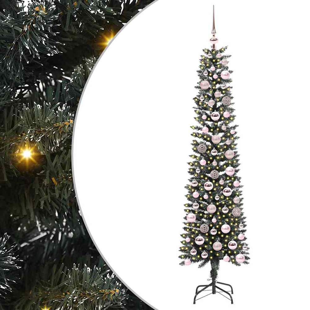 vidaXL Pre-Lit Pink Baubles Green Artificial Christmas Tree 6ft Image 2