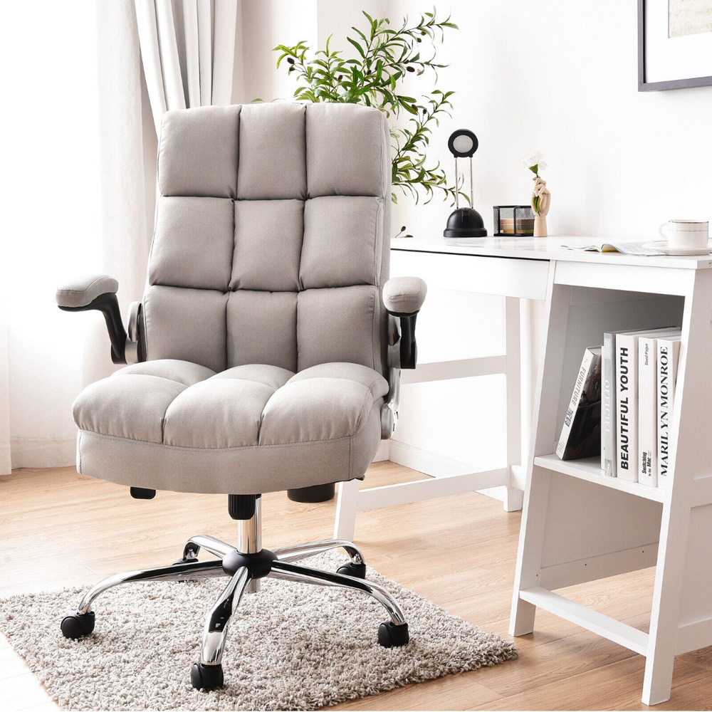 Costway Beige Linen Upholstered Adjustable Ergonomic Office Chair Image 3