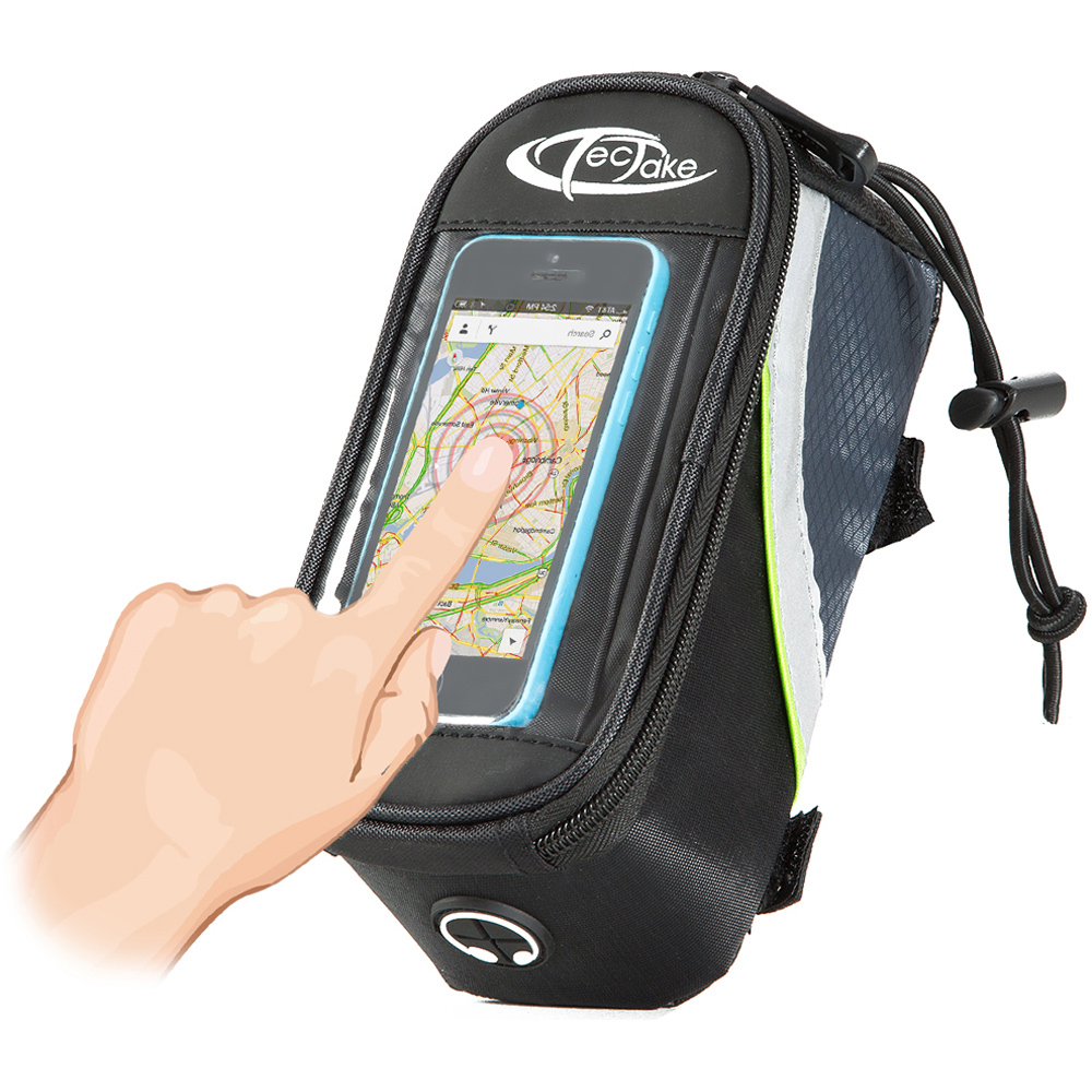tectake Black Grey and Green Bike Phone Holder Image 3