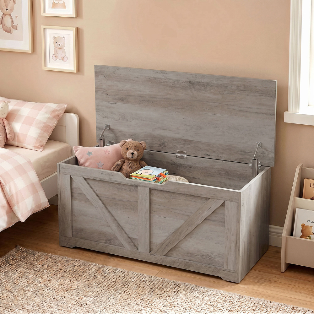 HOMCOM 127L Grey Storage Trunk with Safety Hinges Image 3