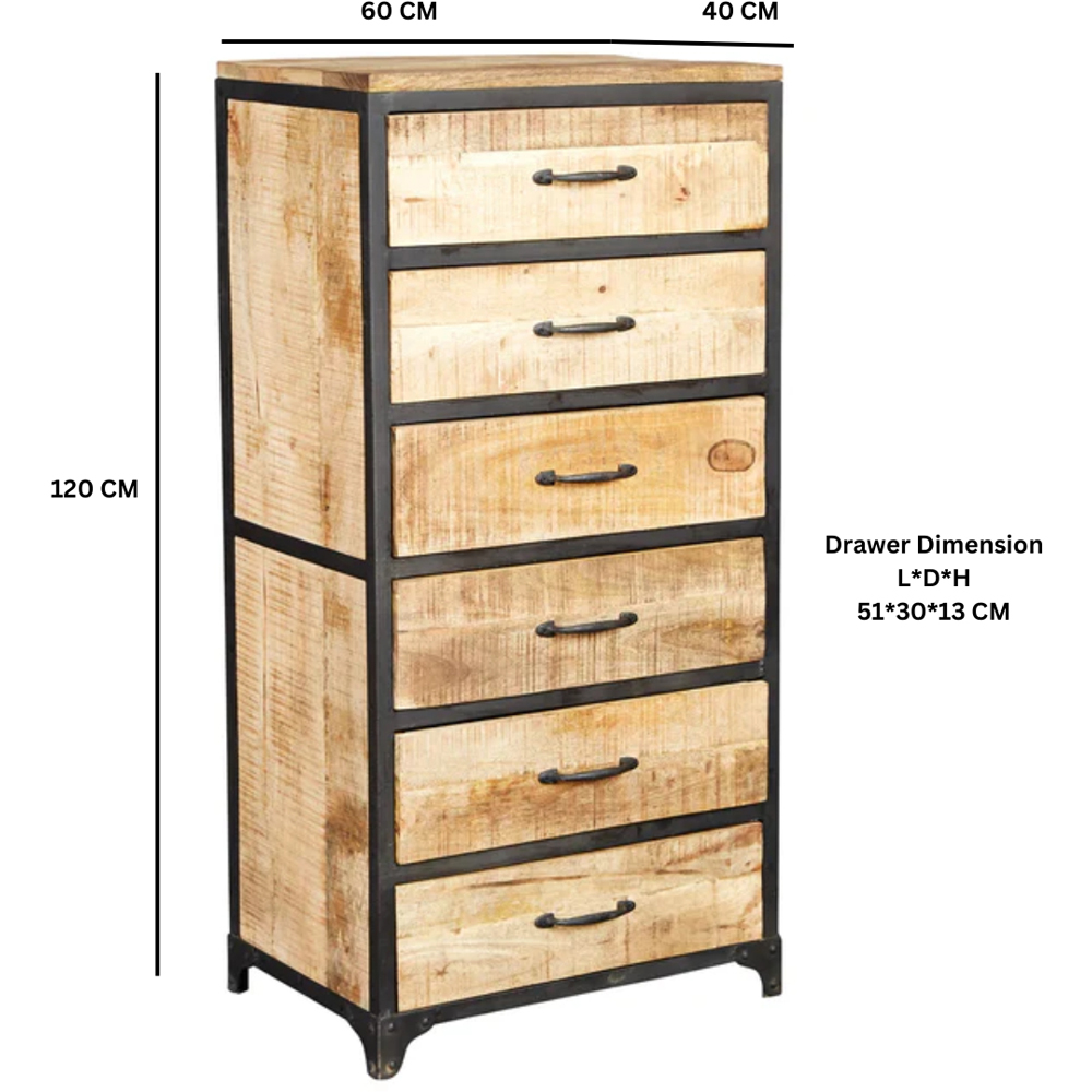 Brooklyn Carnaby 6 Drawer Industrial Tall Chest of Drawers Image 5