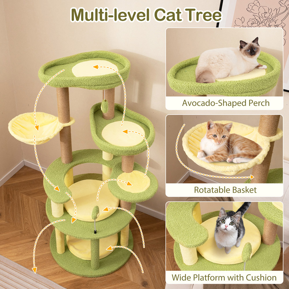 Costway Green Multi-Level Cat Tree with Perch and Rotatable Basket Image 6