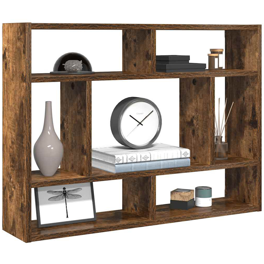 vidaXL 7 Shelf Smoked Oak Floating Wall Shelf Image 3