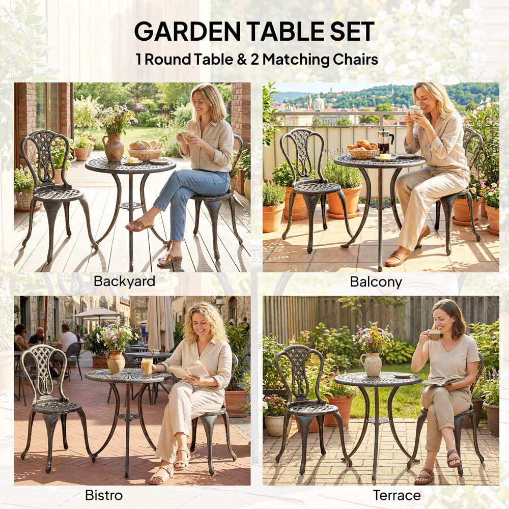 Outsunny 2 Seater Aluminium Brown Garden Bistro Set Image 4
