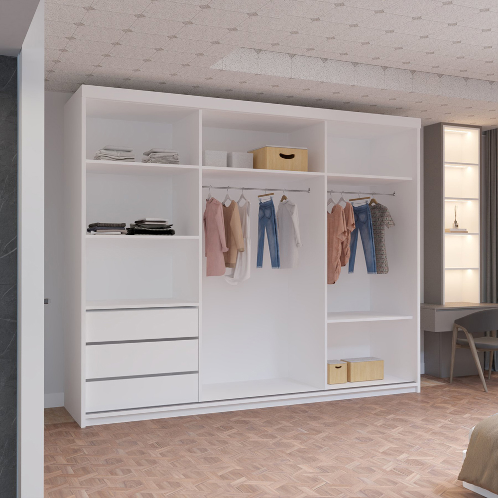 M N Furniture Roman 3 Door White and Grey Mirrored Sliding Wardrobe 250cm Image 3
