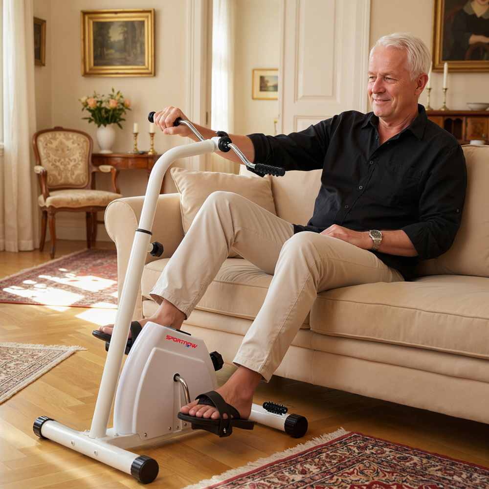 SPORTNOW White Seated Pedal Exerciser with Dual Massage and LCD Display Image 2