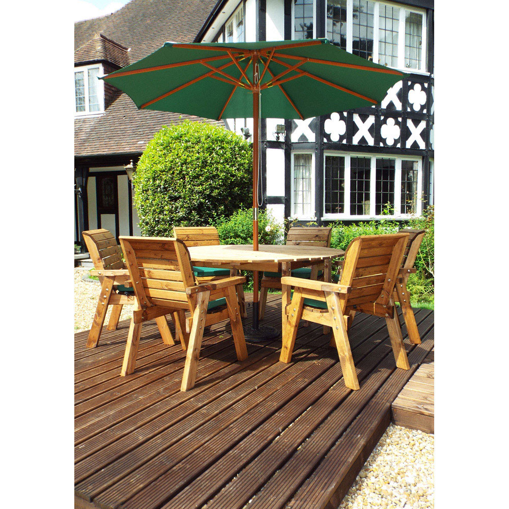 Charles Taylor Solid Wood 6 Seater Round Outdoor Dining Set with Green Cushions Image 9