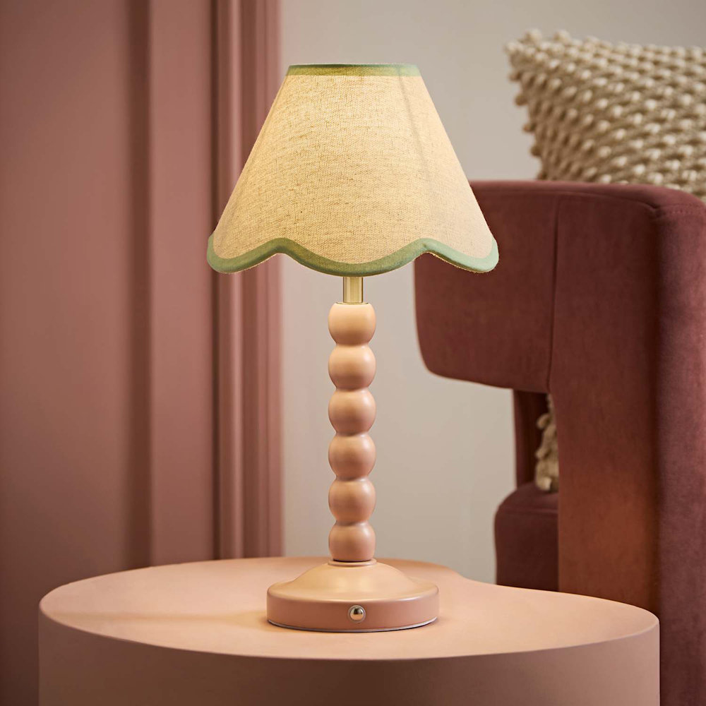 ValueLights Bobble Green Scallop Shade Pink Wooden LED Table Lamp Image 6