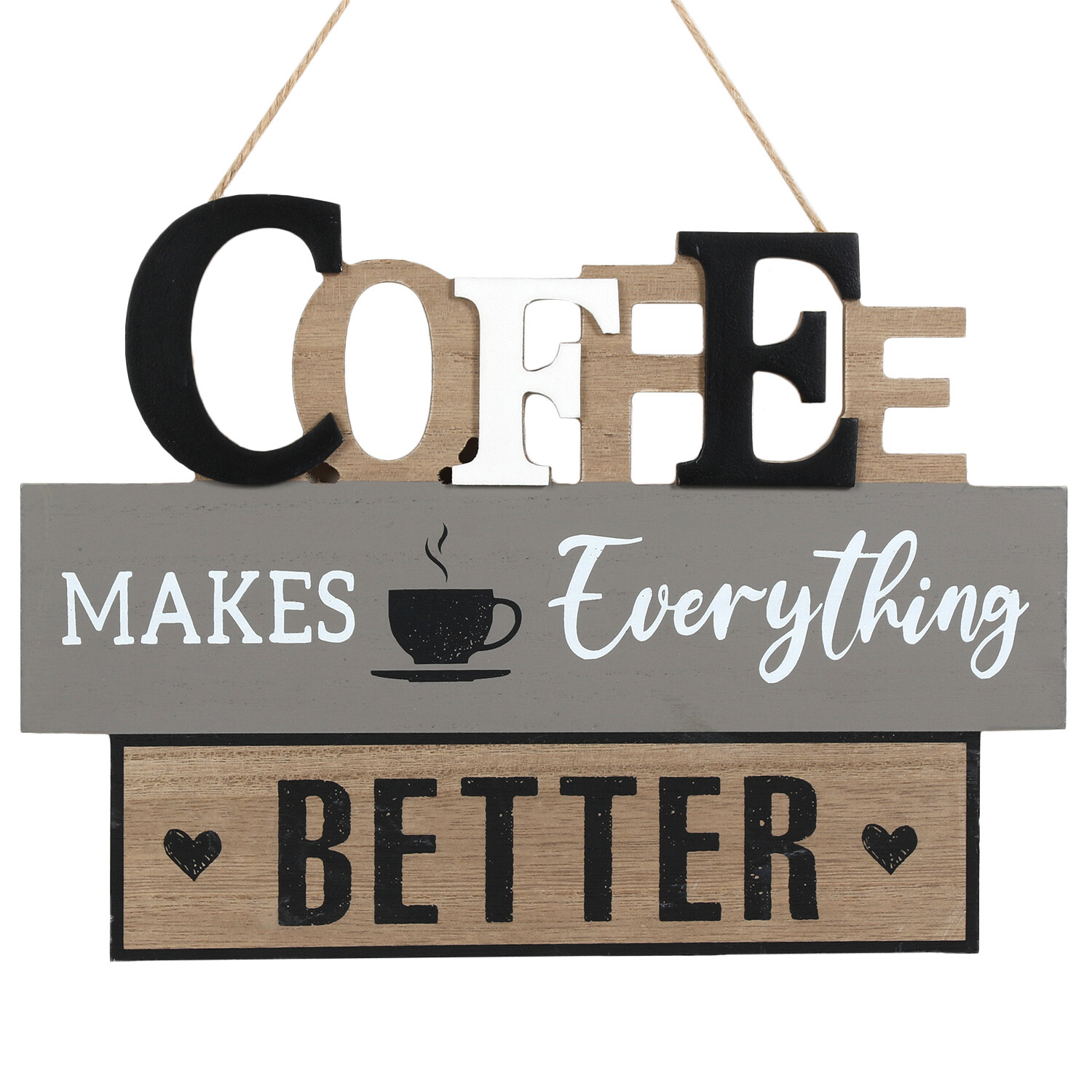 Better With Coffee Hanging Plaque - Natural Image 1
