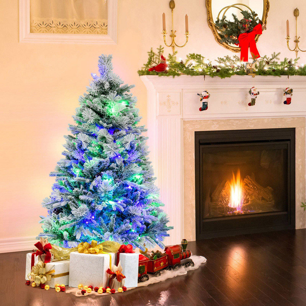 Costway Pre Lit Multicolour Pine Needles and Cones LED Artificial Christmas Tree 4.5ft Image 2