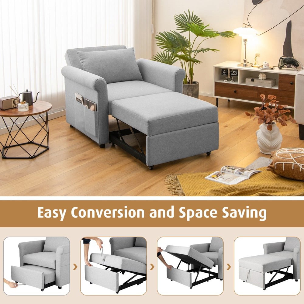 Costway Single Sleeper Grey Sofa Bed Image 8