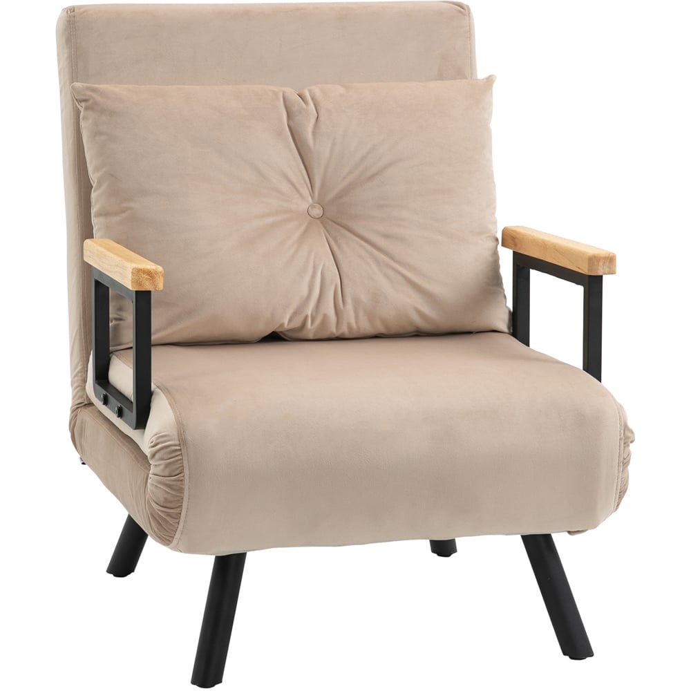 HOMCOM Single Beige Velvet Feel Fabric Convertible Chair Bed Image 2