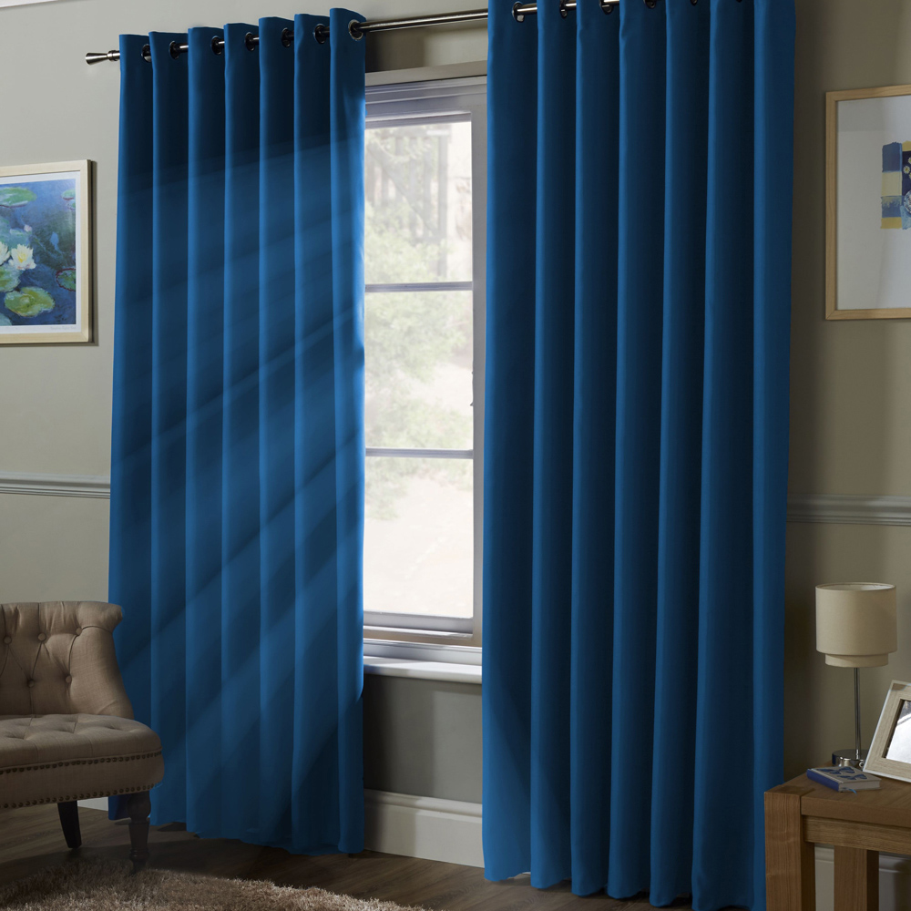 Alan Symonds Essential Blue Plain Ring Top Eyelet Curtains 167 x 137cm Image 2
