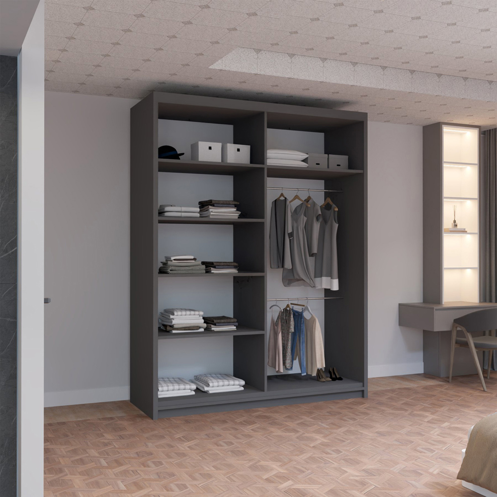 M N Furniture Roman 2 Door Grey and Oak Mirrored Sliding Wardrobe 150cm Image 3
