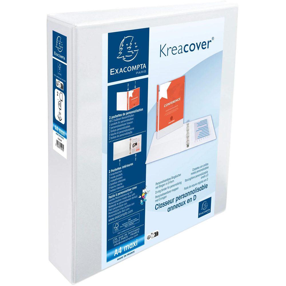 Exacompta Kreacover White 4D Ring Binder with 2 Pockets 40mm 10 Pack Image 2