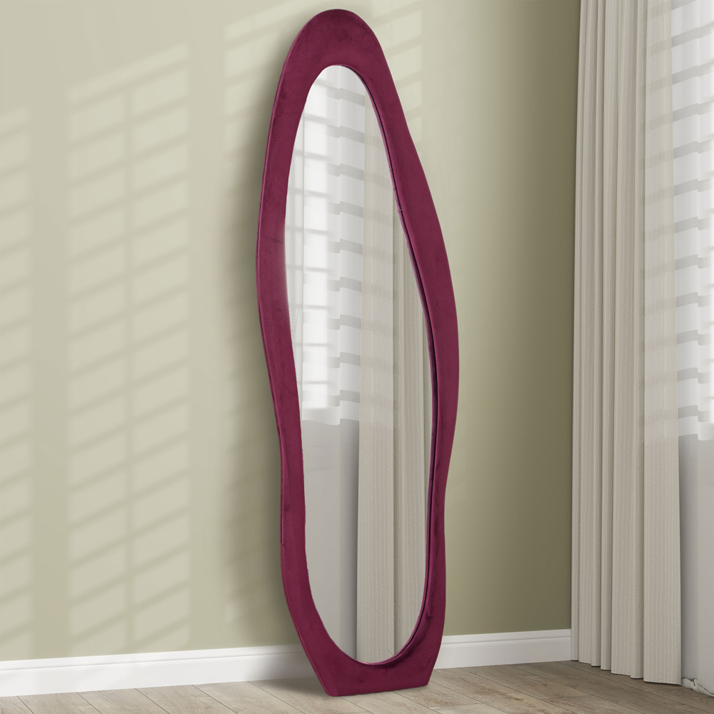 Portland Wine Red Velvet Frame Irregular Full Length Mirror 160 x 50cm Image 2