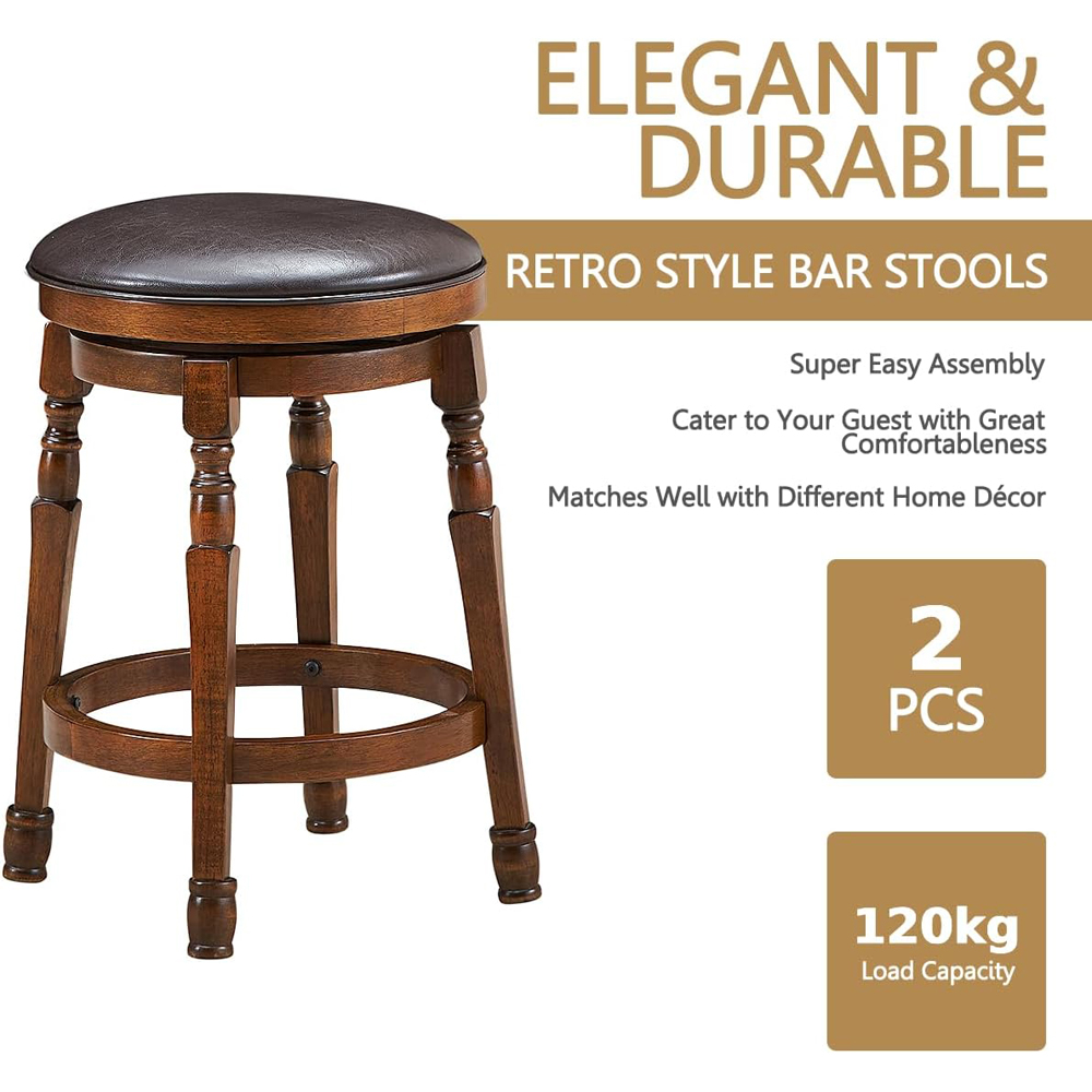Costway PU Leather Swivel Bar Stool with Footrest Set of 2 Image 6