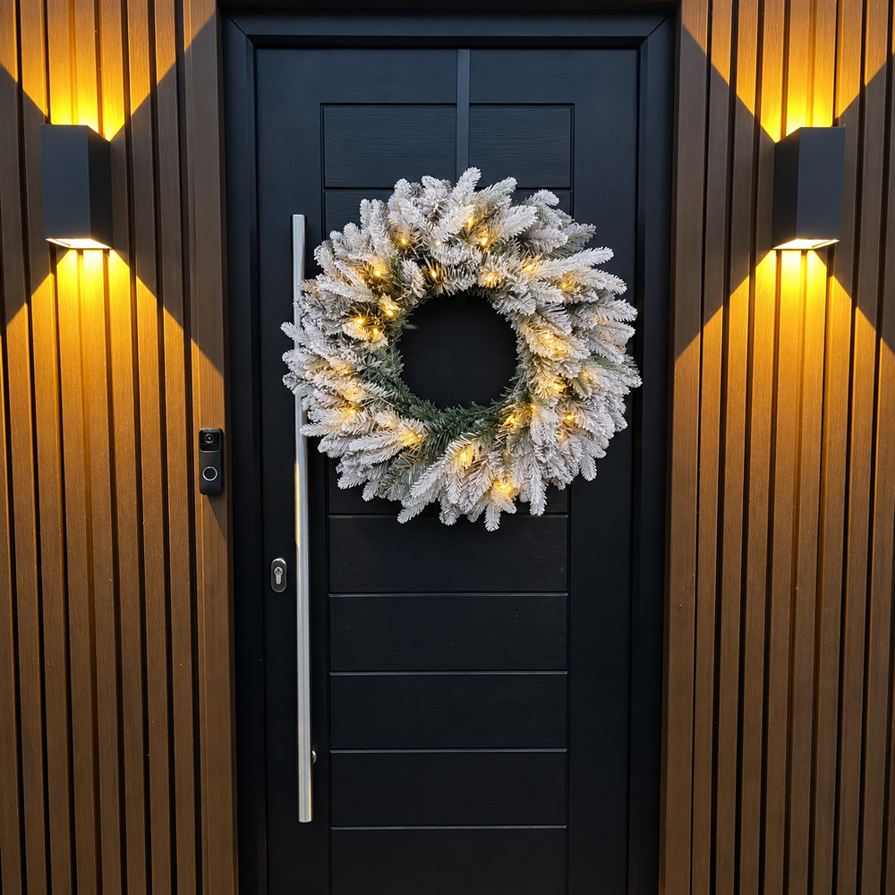 Festive Christmas Pre-Lit Snow Flocked Wreath 60cm Image 6