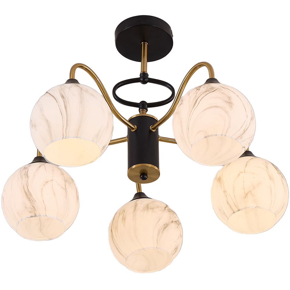 Living and Home Screw E27 Black and Gold 5 Marble Effect Glass Semi Flush Mount Ceiling Light Image 4