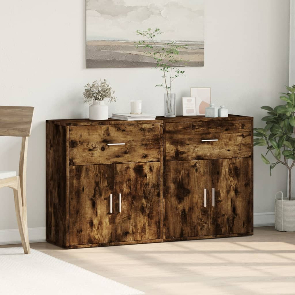 vidaXL 2 Door Single Drawer Smoked Oak Sideboard Set of 2 Image 6