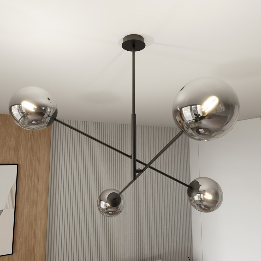 Emibig Linear 4 Light Graphite Shade Black Pendant Lamp Image 2