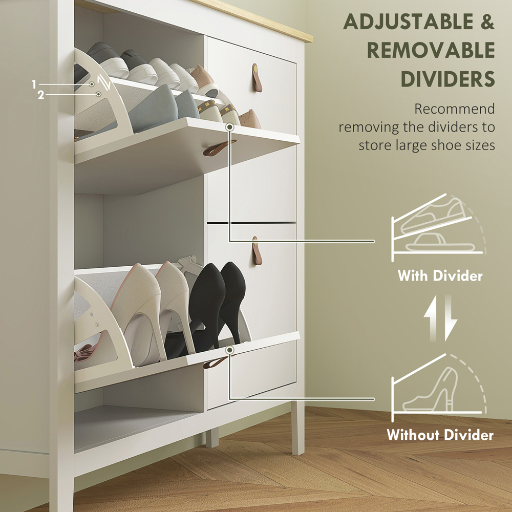 HOMCOM 4 Flip Down Drawer White Shoe Cabinet Image 6