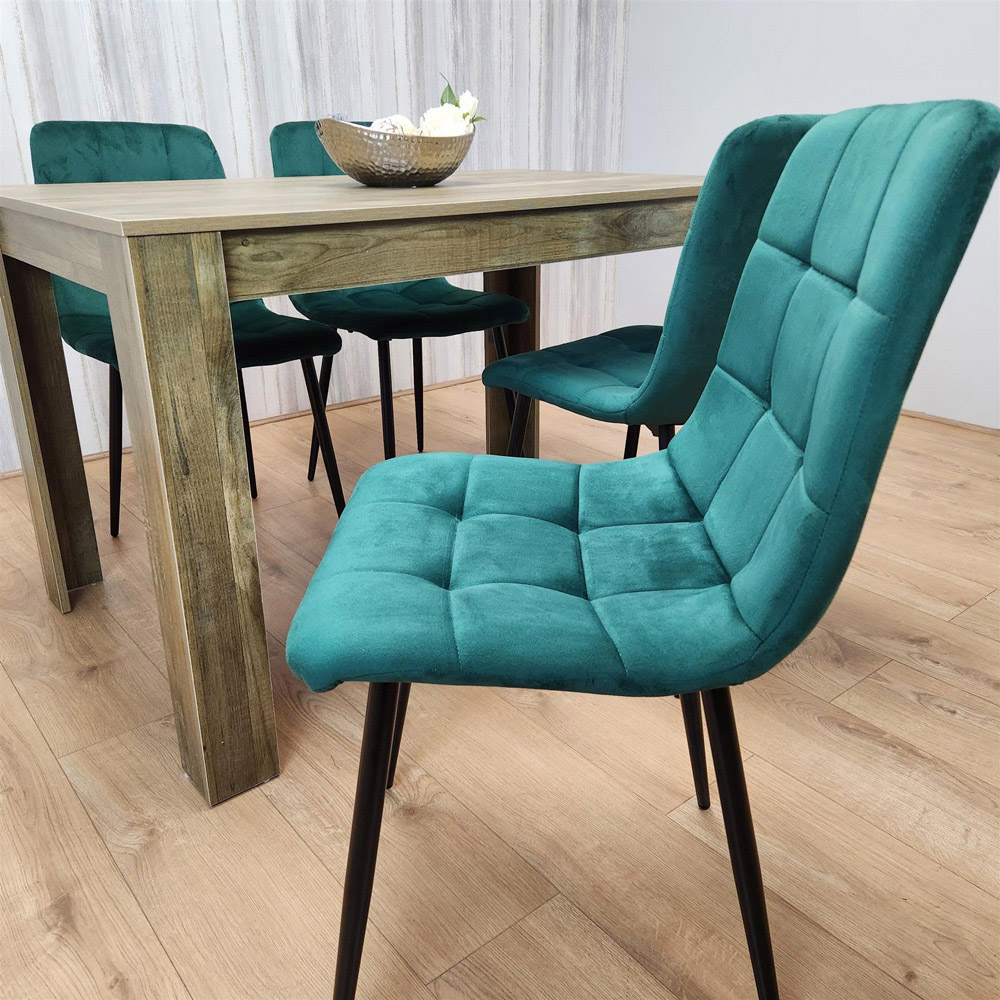 Portland 4 Seater Velvet Dining Set Wood Effect and Green Image 5