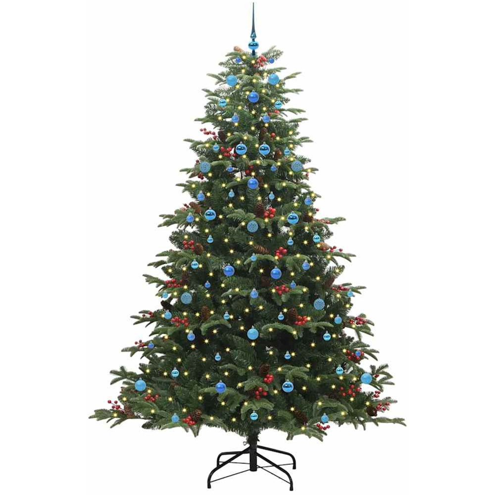 vidaXL Pre-Lit Warm White LED and Blue Baubles Green Artificial Christmas Tree with Stand 8ft Image 1