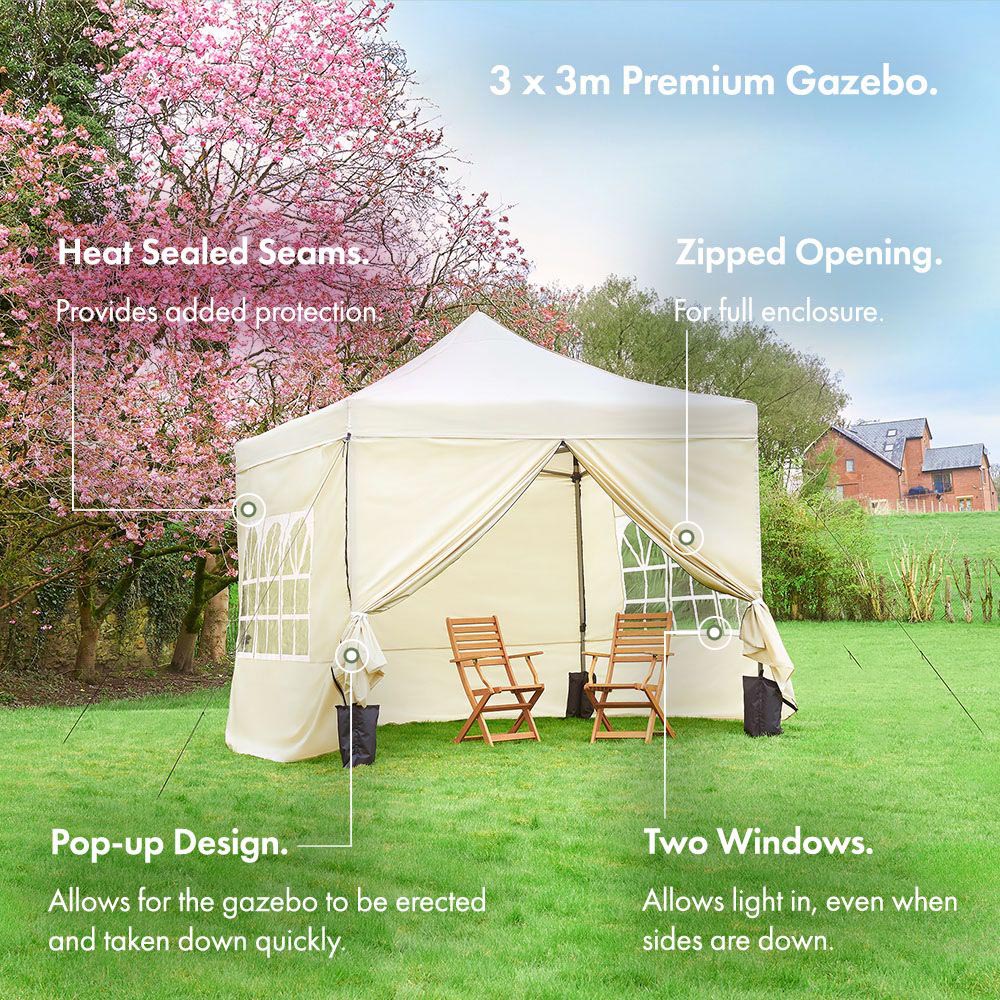 VonHaus 3 x 3m Beige Pop Up Gazebo with Sides Image 3