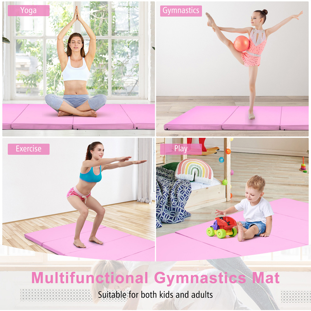 Costway Pink Folding Gymnastics Mat with Carry Handles Image 5