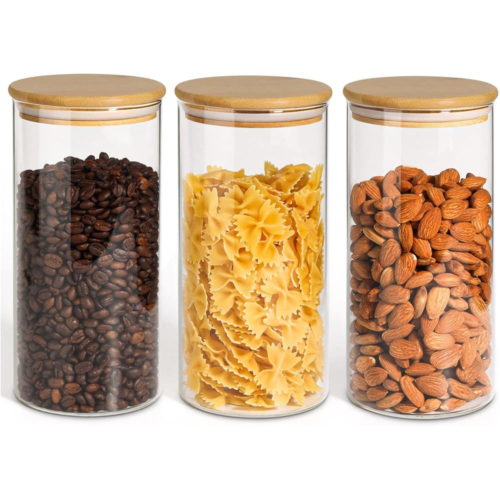 Neo 1200ml Clear Cylinder Spaghetti Glass Storage Jar 3 Pack Image 3