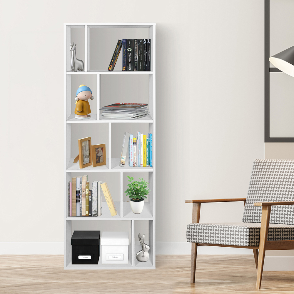 Costway 10 Shelf White Wood Bookshelf Image 3