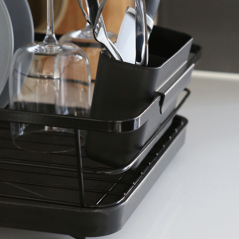 Harbour Housewares Black Metal Dish Drainer Rack with Drip Tray Image 4