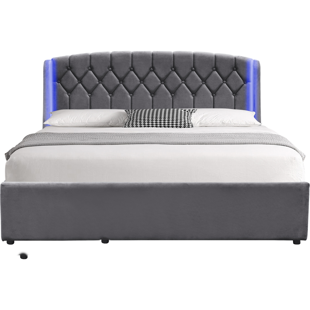 Comfy Living Double Grey Fabric Gaslift Bed Frame with LED Headboard Image 2