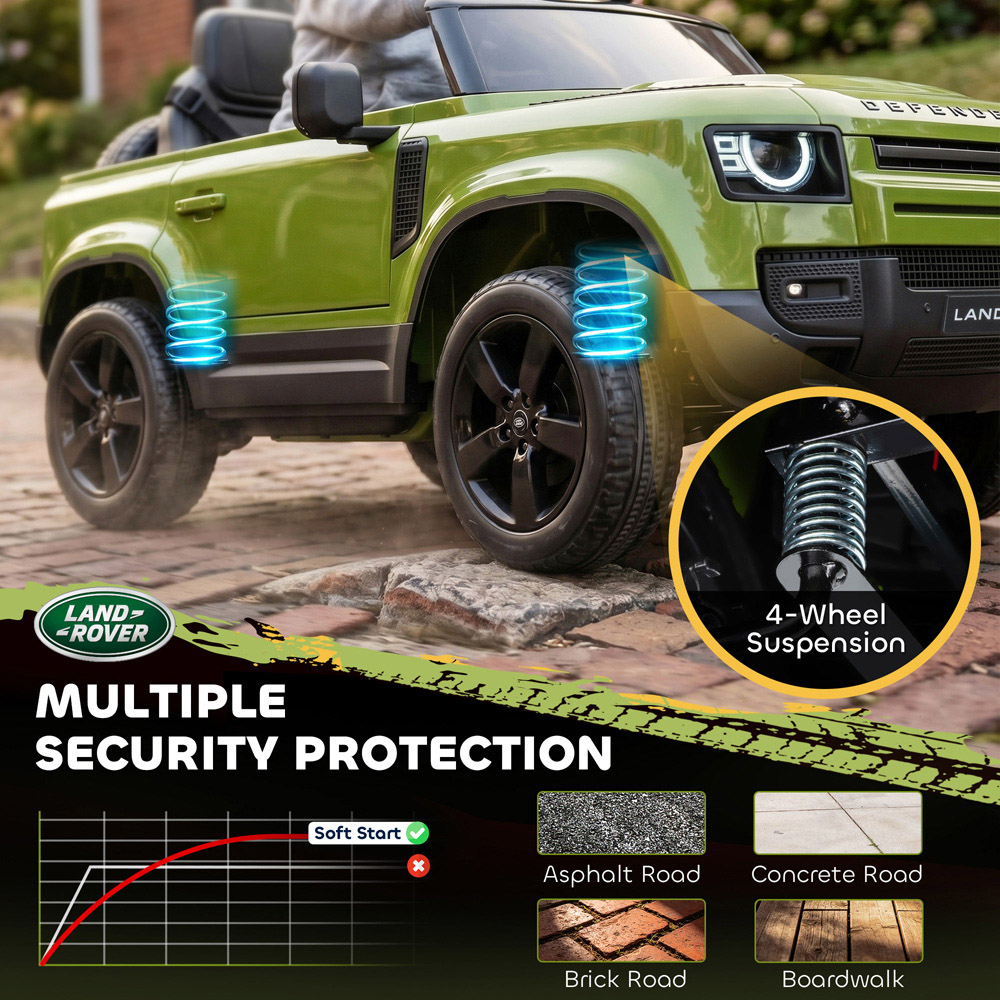 AIYAPLAY Kids Green Licensed Land Rover Defender Ride-On Electric Car with Remote Control 12V Image 6