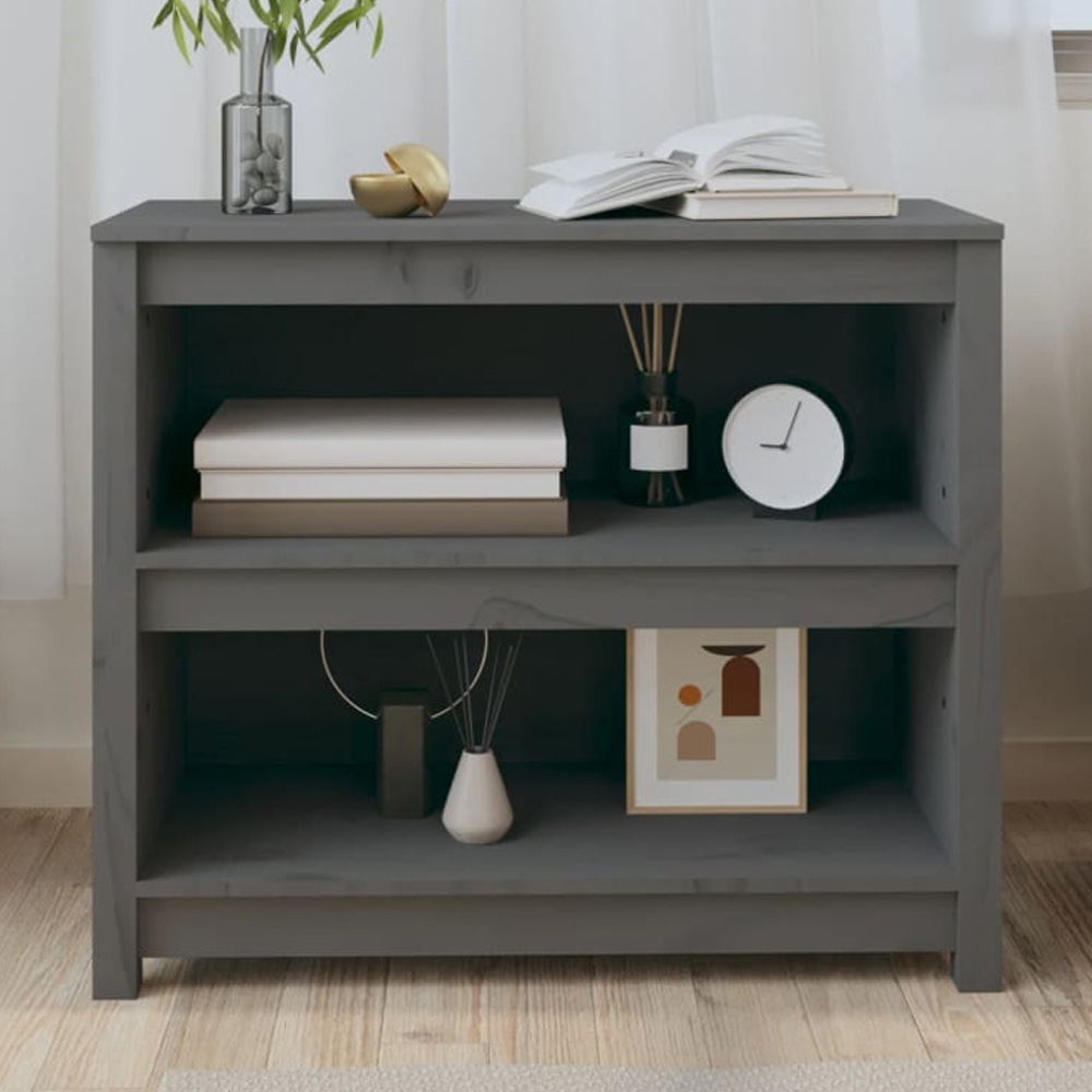 vidaXL 2 Shelf Grey Solid Pine Wood Bookcase Image 1
