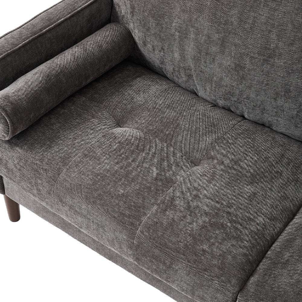 Living and Home 2 Seater Grey Soft Chenille Upholstered Sofa with Cylindrical Pillows Image 8