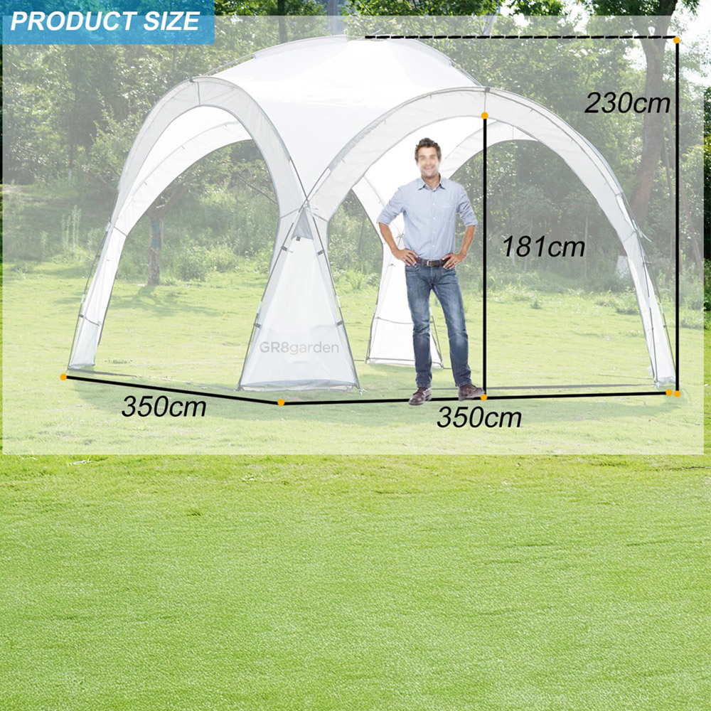 Gr8 Garden 3.5 x 3.5m Grey Dome Gazebo Tent with Side Walls Image 9
