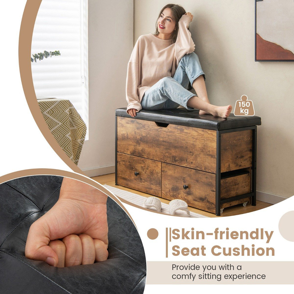 Costway 2 Drawer Rustic Brown Storage Ottoman Bench Image 6